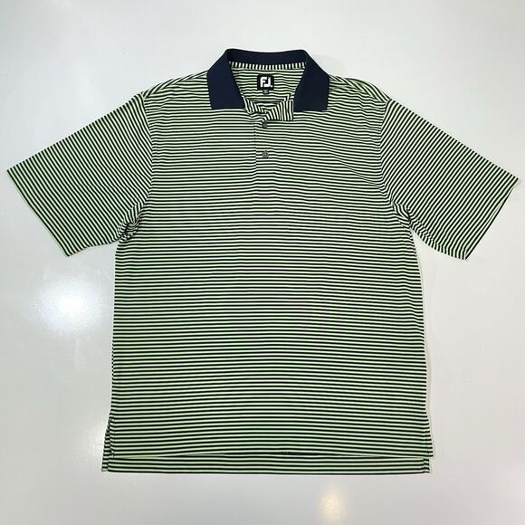 FJ Footjoy Polo Tour Shirt Men's Striped Blue Green Golf Short Sleeve Stretch M - Picture 1 of 7